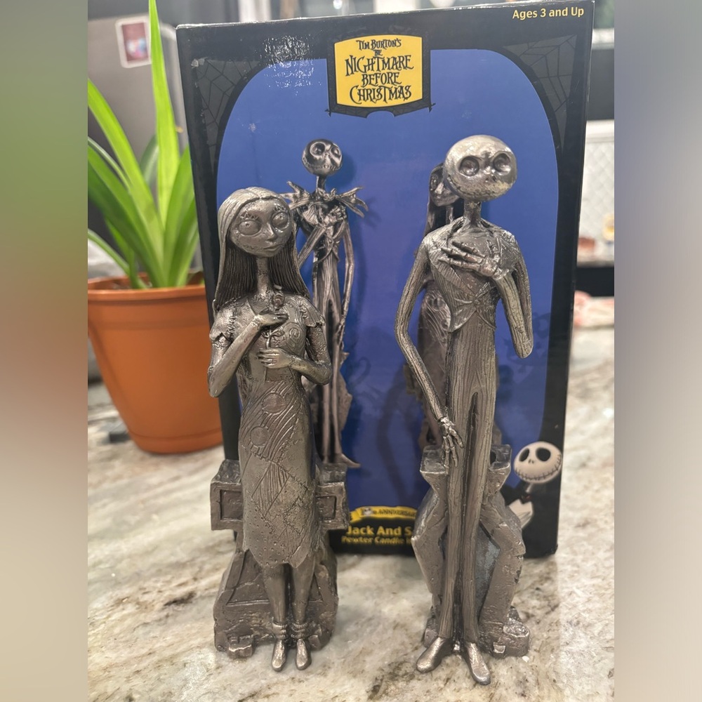 The nightmare before Christmas Jack and Sally pewter candle holders